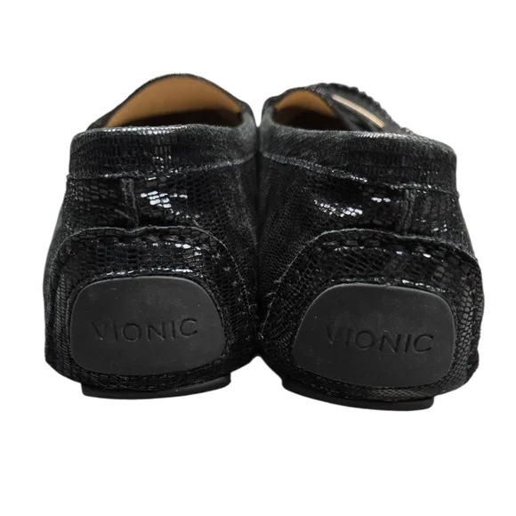 Vionic Sydney Women's 7.5 Black Lizard Leather Loafers Driving Moccasins - Picture 2 of 7